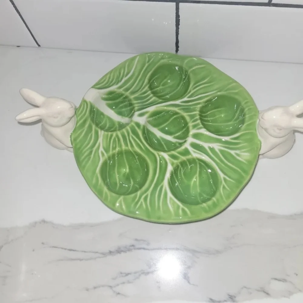 Target Green Leaf Platter with Cream Bunny Holders